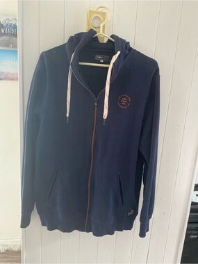 Jack & Jones Navy Zip Hoodie with Orange Accents